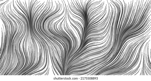 Black and White Moving, Flowing Stream of Particles in Curving, Wavy Lines - Digitally Generated Futuristic Abstract 3D Geometric Background Design, Generative Art, Template in Editable Vector Format