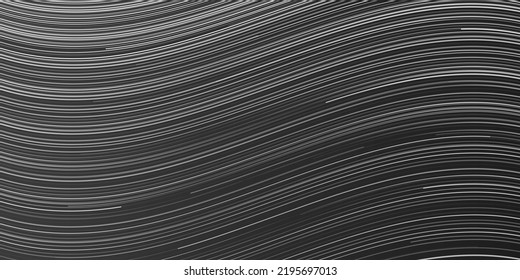 Movimientos en blanco y negro, flujo de partículas en líneas onduladas y curvadas - Diseño de fondo geométrico a rayas 3D de origen futurista generado digitalmente, arte generativo en formato vectorial editable