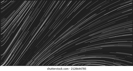 Black and White Moving Particles in Curving Lines, Scarcely Striped Pattern - Digitally Generated Dark Futuristic Abstract Geometric Background Design in Editable Vector Format