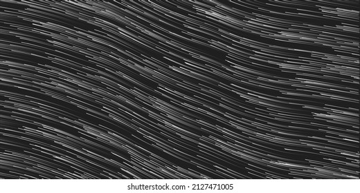 Black and White Moving Particles in Wavy Lines, Scarcely Striped Pattern - Digitally Generated Dark Abstract Background in Editable Vector Format