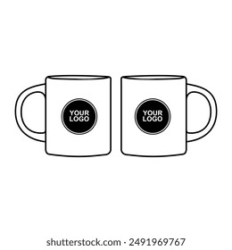 black and white mug mockup vector line