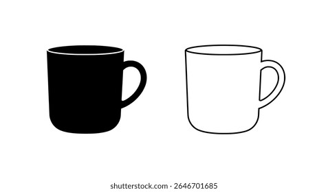 Black and White Mug Vector Icons - Beverage Cup Illustration for Coffee, Tea, Kitchen Decor, or Minimal Lifestyle Art