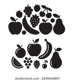 black and white multiple fruits
