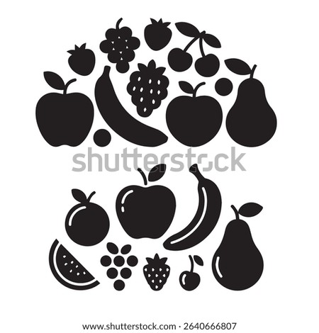 black and white multiple fruits