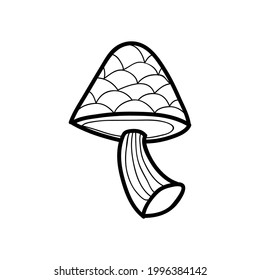 black and white mushroom doodle icon Vector illustration
