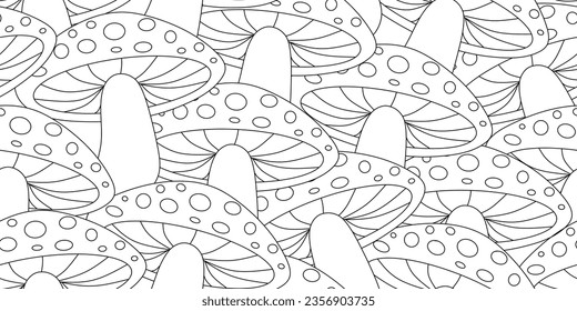 black white mushroom seamless pattern