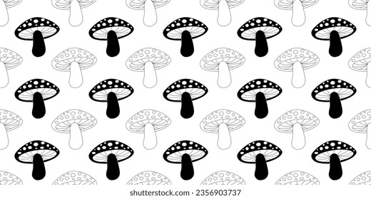 black white mushroom seamless pattern