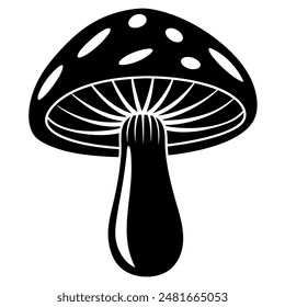 A black and white mushroom silhouette on white background