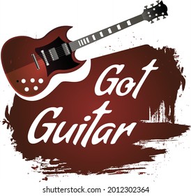 Black and white music background. Guitar and inscription. Design of invitation to party, disco, music banner, flyer, cover, wallpaper. 