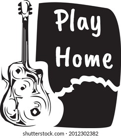 Black and white music background. Guitar and inscription. Design of invitation to party, disco, music banner, flyer, cover, wallpaper. 