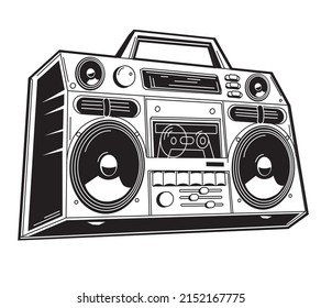 Black and white music boom box tape recorder