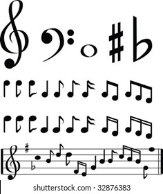 black and white music note selection icon set