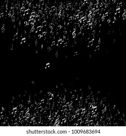Black and White Music Note Texture. Dance Party Poster Pattern Design. Piano Motif Texture. Poster Print Design Pattern.