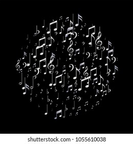 Black and White Music Note Texture. Dance Party Poster Pattern Design. Melody Motif Texture. Poster Print Design Background.