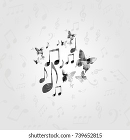 Black and white music poster with music notes. Music elements design for card, poster, invitation. Music background vector illustration