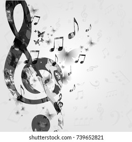 Black and white music poster with music notes. Music elements design for card, poster, invitation. Music background vector illustration