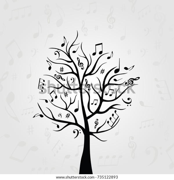 Black White Music Tree Music Notes Stock Vector Royalty Free