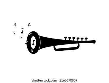 Black and white music trumpet icon isolated on white background