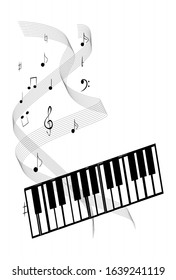 Black and white musical banner with  notes. Vector illustration.