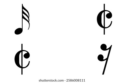 Black And White Musical Icon Vector EPS 4 Set 