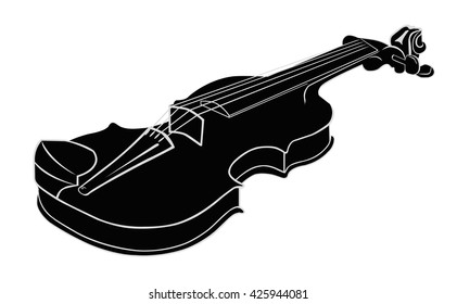 Black - White Musical instrument violin on a white background. Vector illustration. Isolated object.