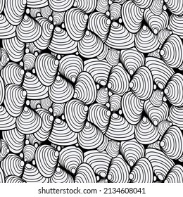 patrón de mejillones en blanco y negro, dibujo a mano boceto