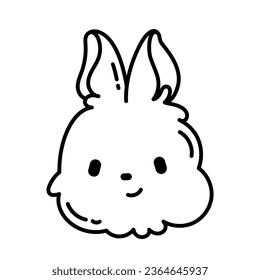 Black and white muzzle of a rabbit, bunny. Vector coloring book. Wild forest animal. Funny cute sticker.
