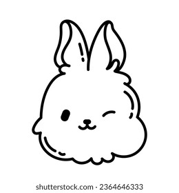 Black and white muzzle of a rabbit, bunny. Vector coloring book. Wild forest animal. Funny cute sticker.