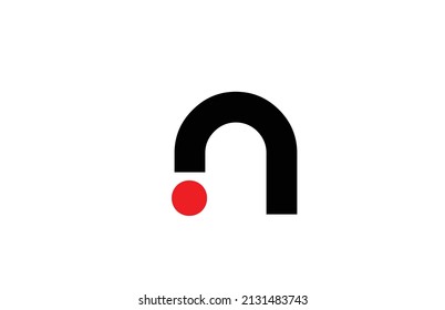 black white N alphabet letter logo icon design. Creative template for company and business with red dot