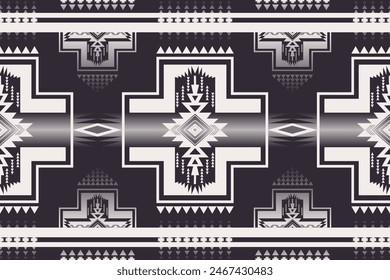 Black and white Native American geometric pattern. Vector aztec southwestern geometric shape seamless pattern. Ethnic geometric pattern use for fabric, textile, home decoration elements, upholstery.