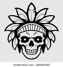 black and white native american tribe indian skull mascot