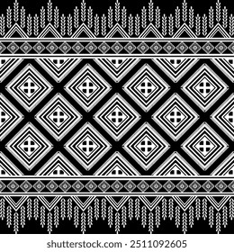 Black and white Native pattern. Traditional Aztec geometeric seamless ethnic. Southwest Navajo culture tribal backdrop  for textile, printing, clothing, wallpaper, wrapping