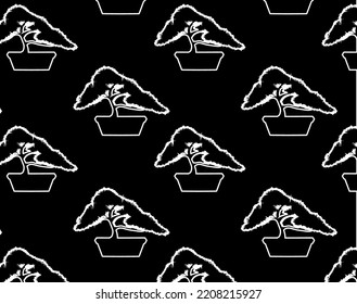 Black and White Nature Bonsai Pattern Vector Seamless 