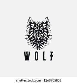 Black and white Nature head of wolf logo vector illustration template on white background