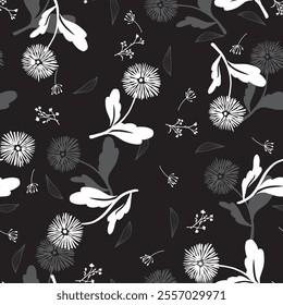 Black White Nature Inspired Dandelion Flower. Ideal for spring-themed projects, wallpapers, fabric designs, packaging, and more, brings a touch of nature to your creative ventures