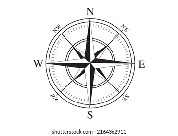 Black and white Nautical Compass isolated on white background