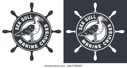 Black and white nautical logo featuring a seagull, suitable for marine cruise branding, representing the spirit of sea adventures and ocean exploration in a timeless design.