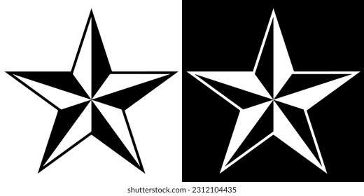 Black White Nautical Star Five Pointed Vector EPS PNG Clip Art No Transparent Background