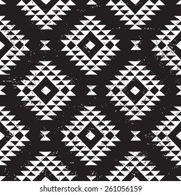 black and white navajo geometric print. tribal seamless vector background