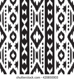 Black and white Navajo seamless pattern. American ethnic textile. Hipster striped print. Aztec abstract background. Design may be used for wallpaper, fabric, wrapper.