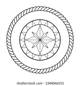 Black and white navy rope frame with a compass linear vector illustration