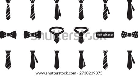 Black and white neckties and bowties collection with various styles and patterns