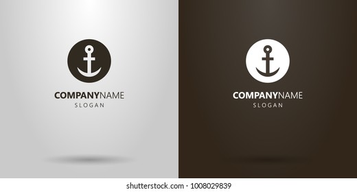 black and white negative space round simple vector anchor logo