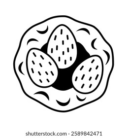 Black and white nest with eggs, Easter clipart, seasonal object, Hand draw vector illustration