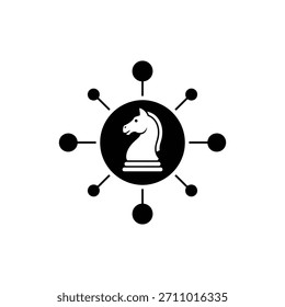 Icono de conexión de red en blanco y negro con concentrador central y nodos