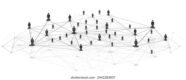 Black and White Networks, Business or Social Media Connections Concept Design - Polygonal Mesh on Isolated White Background - Grey Business Men Figures, Nodes Connected with Complex Polygonal Mesh