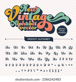 Black and White New Vintage groovy retro bold Font alphabet vector file