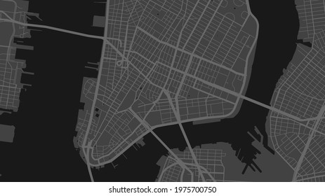 Black and white New York city area vector background map, streets and water cartography illustration. Widescreen proportion, digital flat design streetmap.