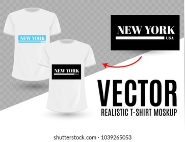 Black and white New York USA graphic fashion label.Typography slogan for t-shirts, hoodies.Replace Design with your Design, Change Colors Mock-up T shirt Template.