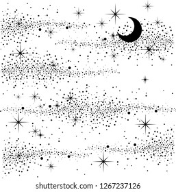 black and white night sky background with shiny stars and moon